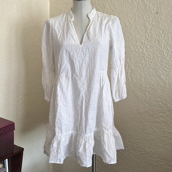 Zara White Swiss Dot Bubble Sleeves Ruffle Hem Dress XS - Picture 1 of 8